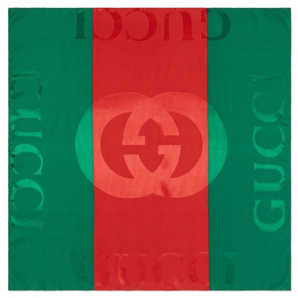 GUCCI SCARF GREEN RED WEB GG LOGO PRINT JACQUARD SILK TWILL FOULARD 35" - Picture 3 of 15